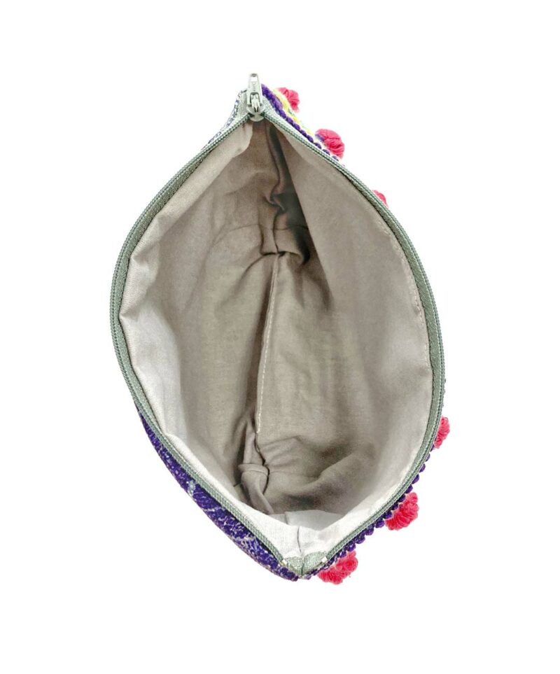 Mini trousse foglie viola pon pon rosa interno