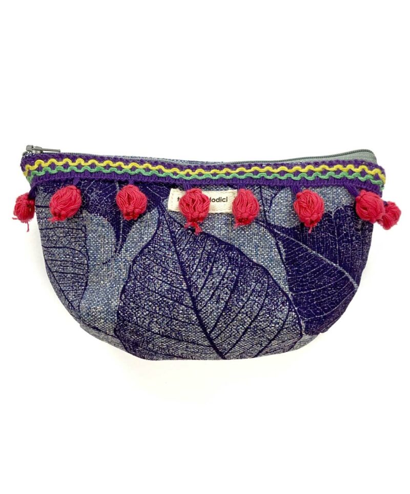 Mini trousse foglie viola pon pon rosa