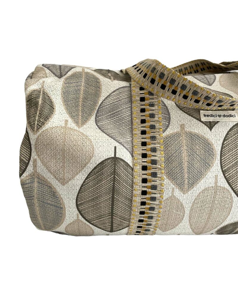 Borsone fantasia foglie grigio beige