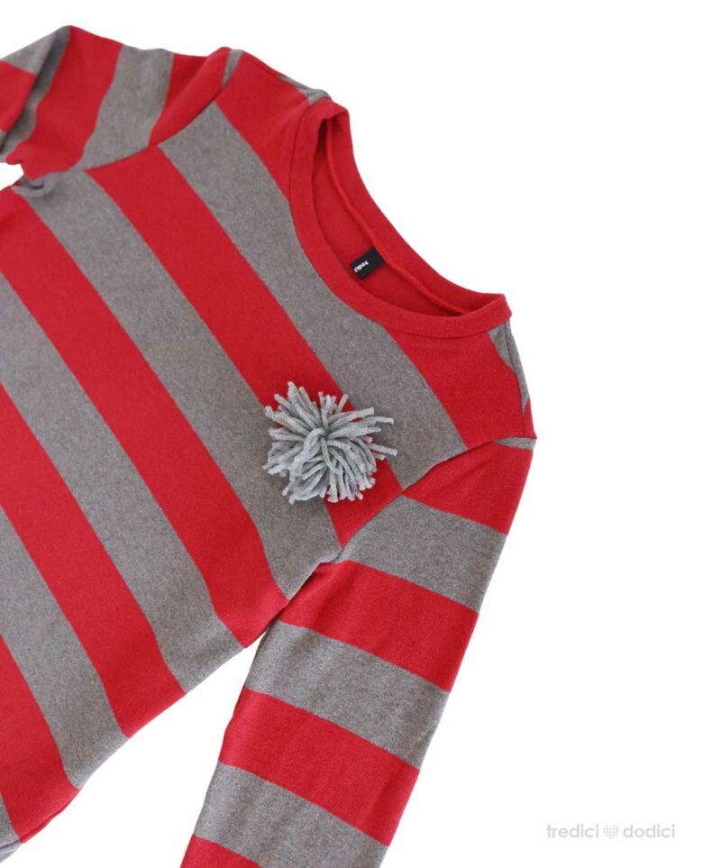 Maglioncino caldo cotone righe rosso grigio