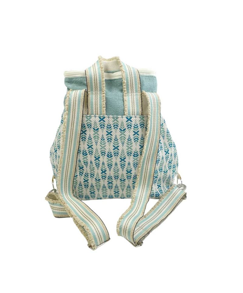Zaino verde acqua manici righe panna