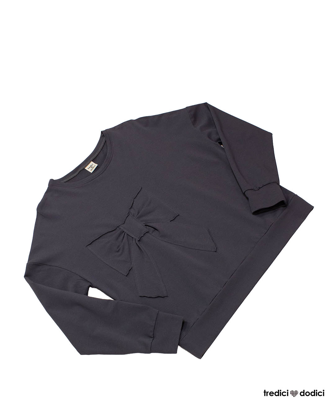 Felpa donna grigio scuro con fioccone