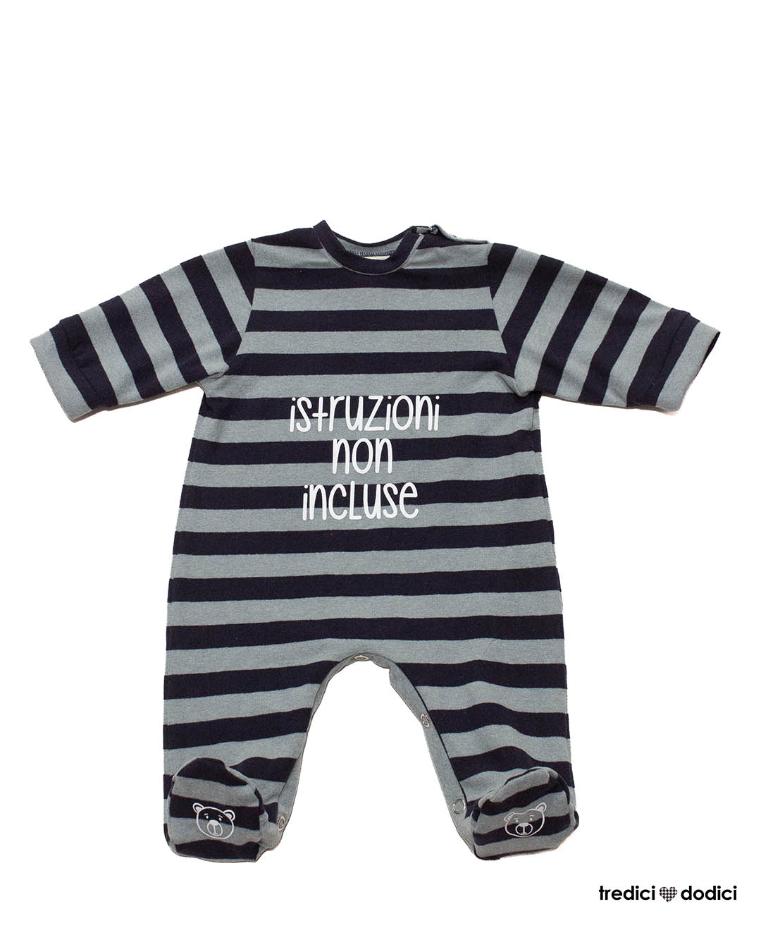 Tutina neonato caldo cotone righe blu con stampa